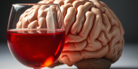 Brain and wine glass illustrating alcohol's effects on cognition.