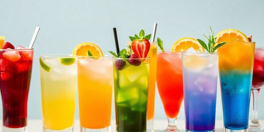 Colorful non-alcoholic drinks in stylish glasses.