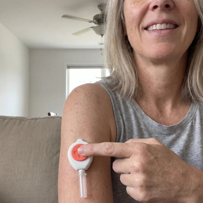 The at-home blood test on an upper arm