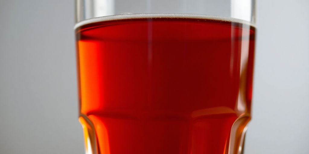 A glass of alcohol with reflections and rich colors.