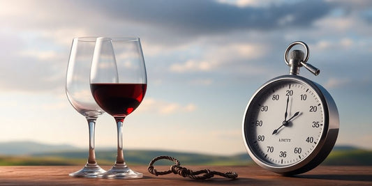 Wine glass and stopwatch on a tranquil background.