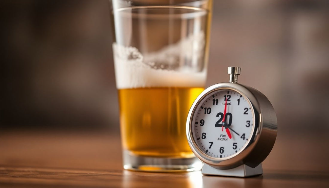 Beer glass and timer illustrating the 20-minute rule.