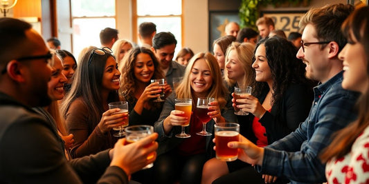 People enjoying drinks together in a lively setting.