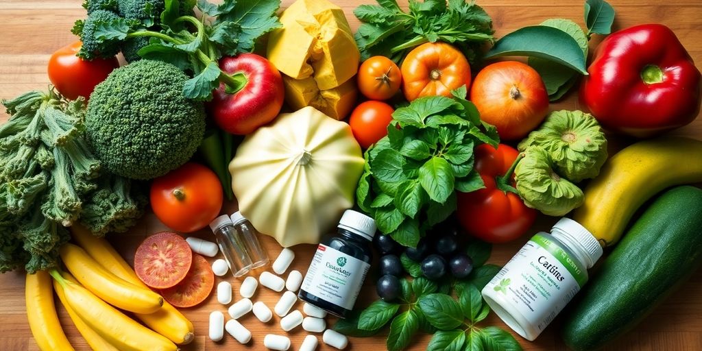 Colorful fruits and vegetables representing vitamins for recovery.